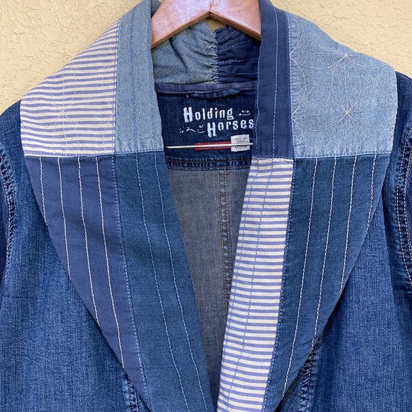 Anthro Quilted Jean Jacket L - Picture 2 of 9